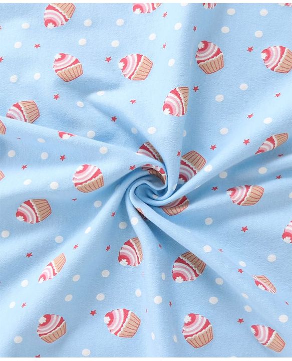 Babyhug Cotton Interlock Cupcake Print Hooded Wrapper L 74 x B 71 cm - Light Blue