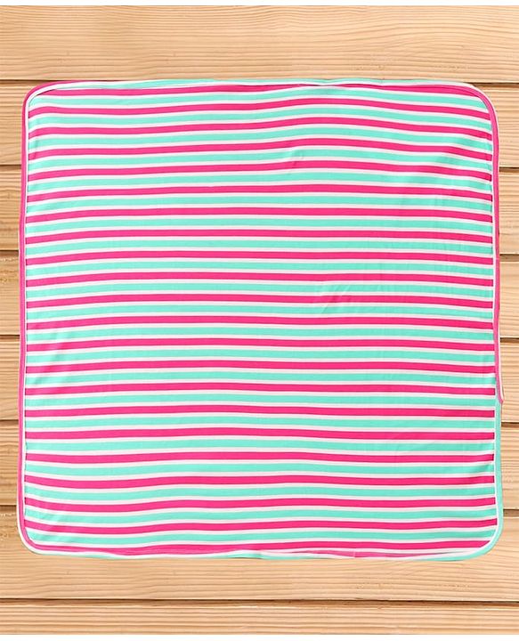 Babyhug Cotton Interlock Striped Hooded Wrapper L 75 x B 73 cm - Green & Red