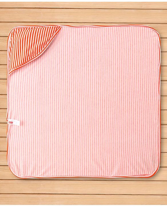 Babyhug Cotton Knit Hooded Wrapper with Stripes L 76 x B 76 cm - Red