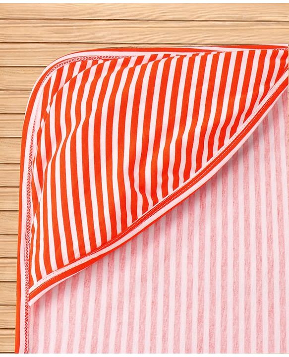 Babyhug Cotton Knit Hooded Wrapper with Stripes L 76 x B 76 cm - Red