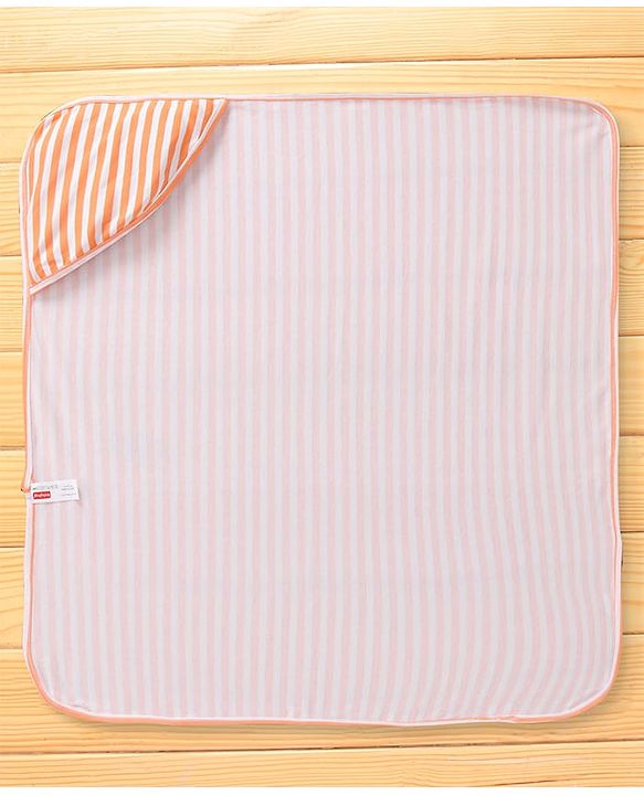 Babyhug Cotton Knit Hooded Wrapper with Stripes L  76 x B 76 cm - Orange