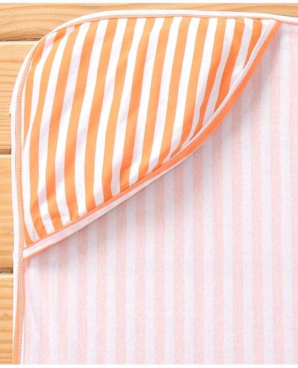 Babyhug Cotton Knit Hooded Wrapper with Stripes L  76 x B 76 cm - Orange