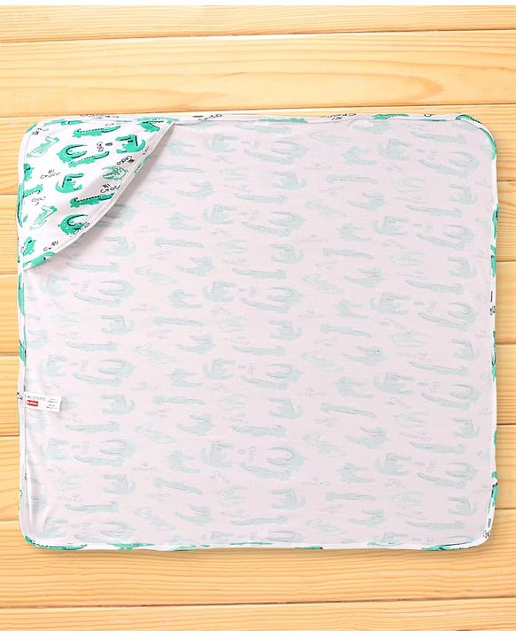 Babyhug Cotton Knit Hooded Wrapper with Crocodile Print L 76 x B 76 cm - White