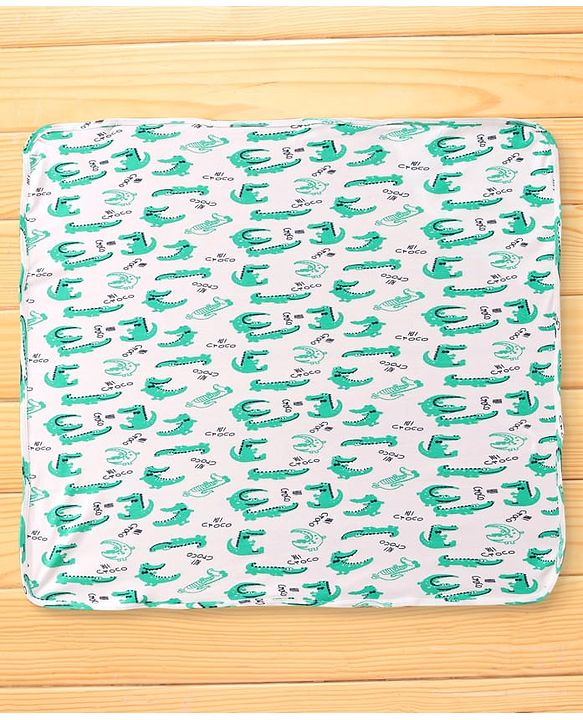 Babyhug Cotton Knit Hooded Wrapper with Crocodile Print L 76 x B 76 cm - White
