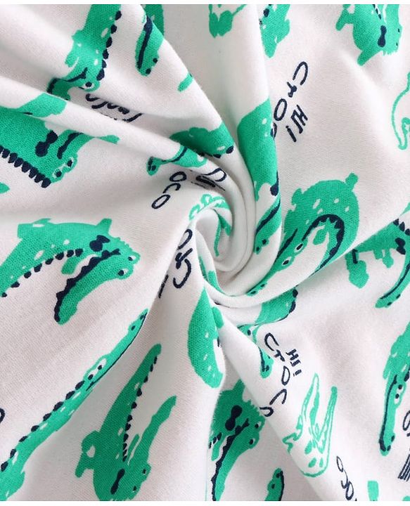 Babyhug Cotton Knit Hooded Wrapper with Crocodile Print L 76 x B 76 cm - White
