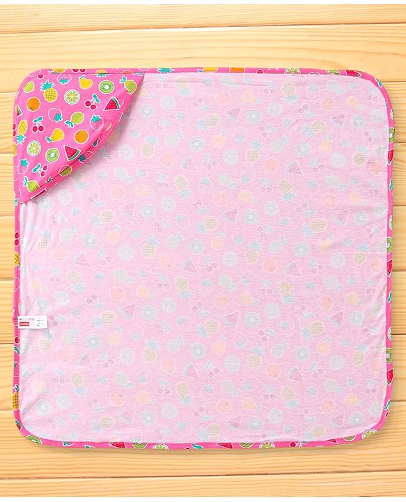 Babyhug Cotton Interlock Fruits Print  Hooded Wrapper L 76 x B 76 cm - Dark Pink
