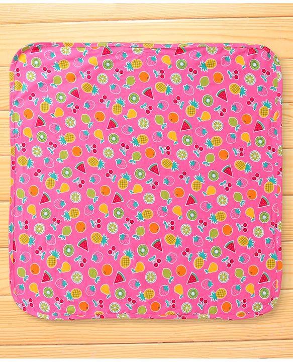 Babyhug Cotton Interlock Fruits Print  Hooded Wrapper L 76 x B 76 cm - Dark Pink