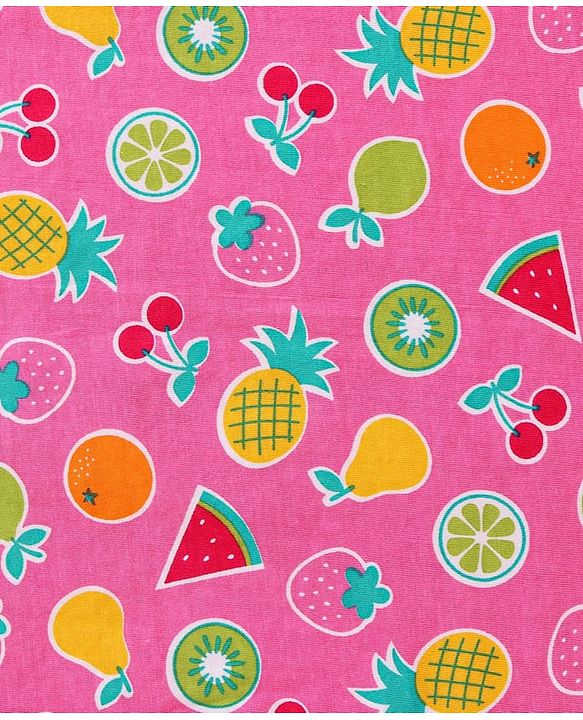 Babyhug Cotton Interlock Fruits Print  Hooded Wrapper L 76 x B 76 cm - Dark Pink
