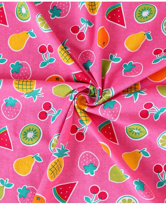 Babyhug Cotton Interlock Fruits Print  Hooded Wrapper L 76 x B 76 cm - Dark Pink