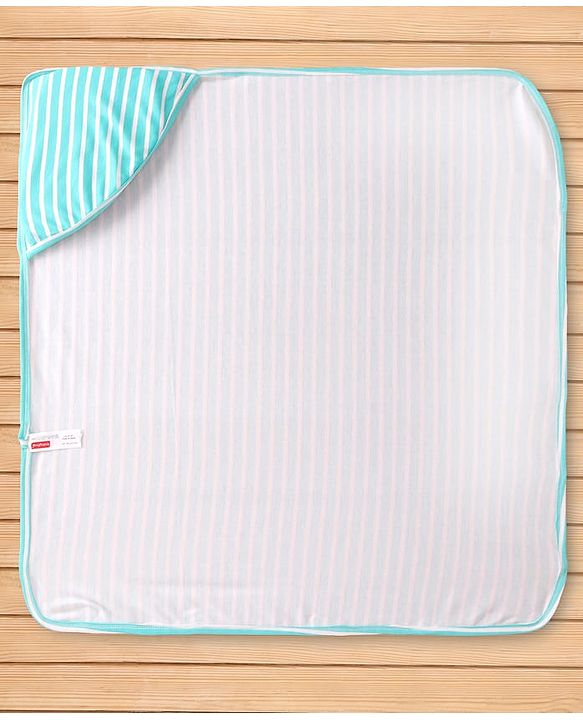 Babyhug Cotton Knit Hooded Wrapper with Stripes L 76 x B 78 cm - Aqua Blue