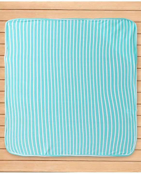 Babyhug Cotton Knit Hooded Wrapper with Stripes L 76 x B 78 cm - Aqua Blue