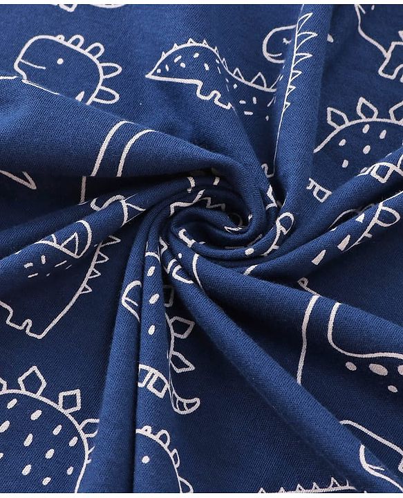 Babyhug Cotton Knit Hooded Wrapper with Dino Print L 76 x B 76 cm - Navy Blue