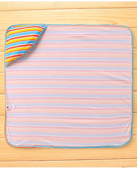 Babyhug Cotton Knit Hooded Wrapper with Stripes L 76 x B 76 cm - White