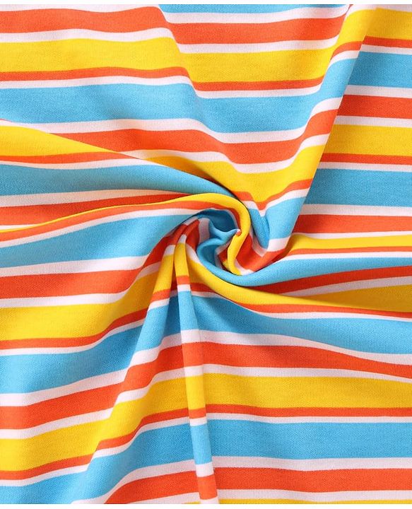 Babyhug Cotton Knit Hooded Wrapper with Stripes L 76 x B 76 cm - White