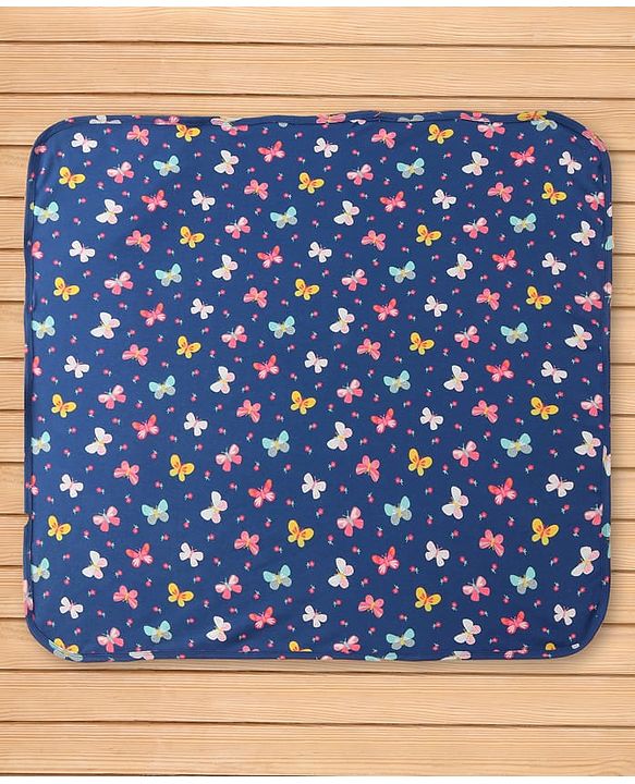 Babyhug Cotton Knit Hooded Wrapper with Butterfly Print L 76 x B 78 cm - Navy Blue
