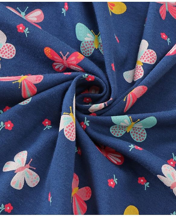 Babyhug Cotton Knit Hooded Wrapper with Butterfly Print L 76 x B 78 cm - Navy Blue