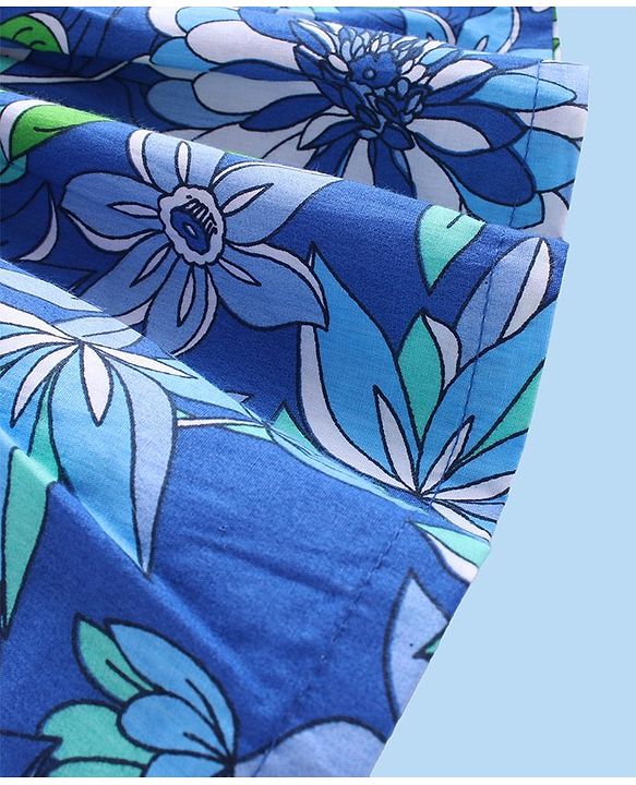 Babyhug Cotton Woven Half Puffed Sleeves Solid Colour Shrug & Floral Printed Frock - Blue