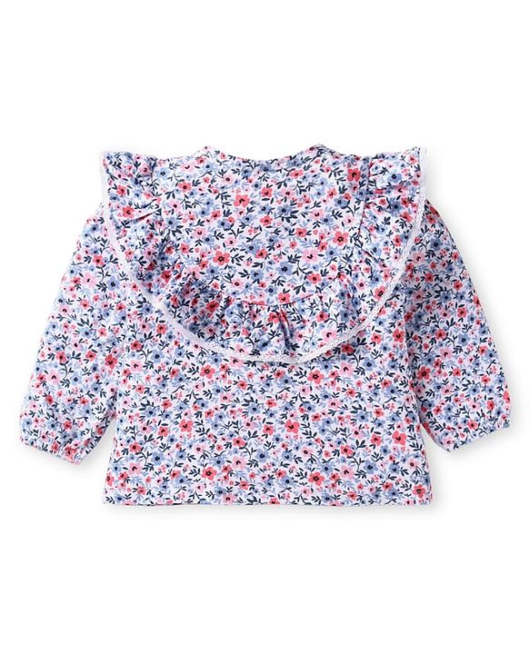 Babyhug Single Jersey Full Sleeves Frill Detailing Floral Print Top with Legging - Blue & Pink