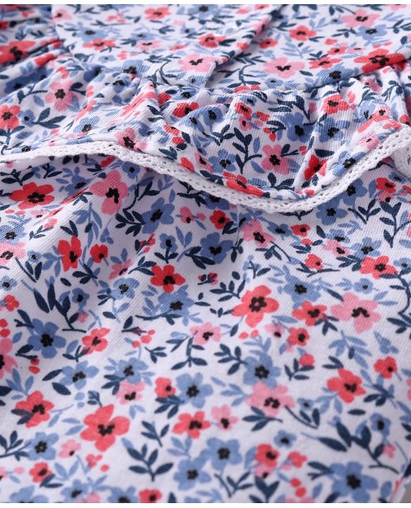 Babyhug Single Jersey Full Sleeves Frill Detailing Floral Print Top with Legging - Blue & Pink