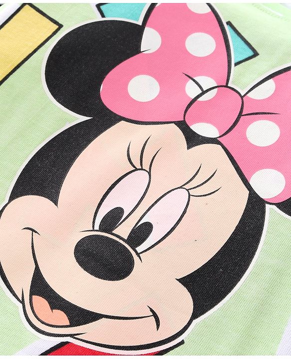 Babyhug Disney Single Jersey Knit Full Sleeves Night Suit With Minnie Mouse Graphics - Green