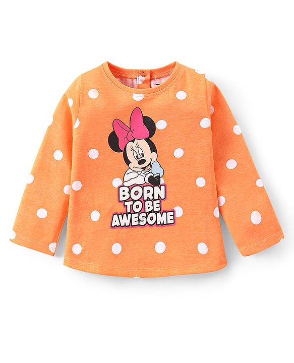 Babyhug Disney Single Jersey Knit Full Sleeves Night Suit With Minnie Mouse Graphics - Orange