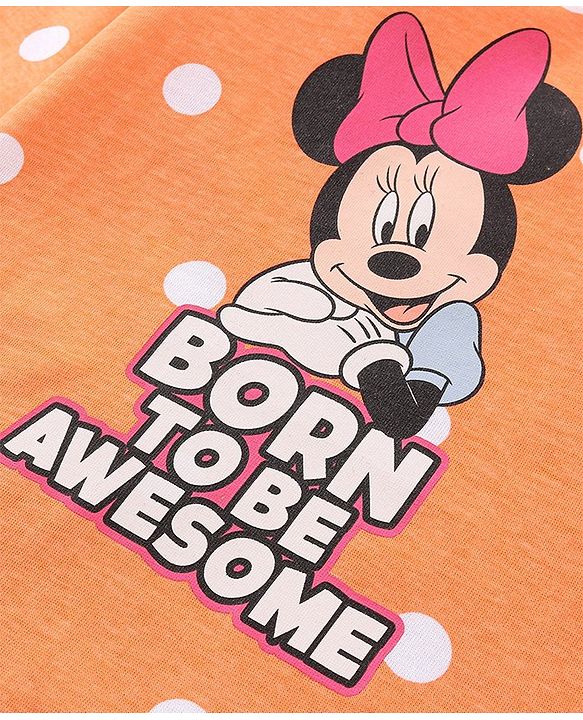 Babyhug Disney Single Jersey Knit Full Sleeves Night Suit With Minnie Mouse Graphics - Orange