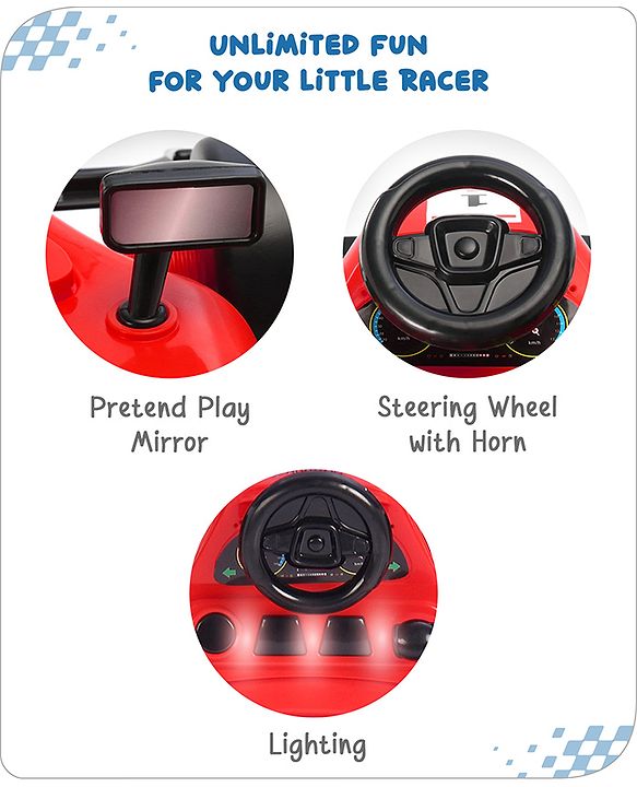 Babyhug F1 Little Racer Foldable Activity Walker with Adjustable Height|Music & Lights|Steering Wheel with Comfy Seat & Push Handle - Red