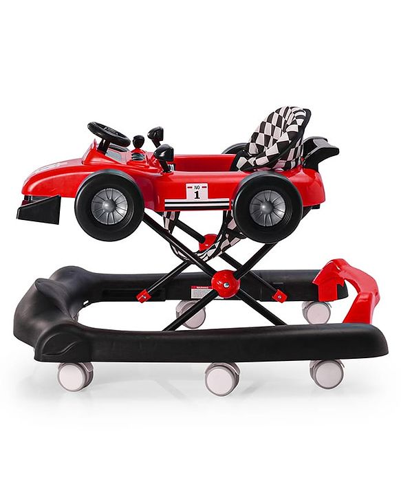 Babyhug F1 Little Racer Foldable Activity Walker with Adjustable Height|Music & Lights|Steering Wheel with Comfy Seat & Push Handle - Red