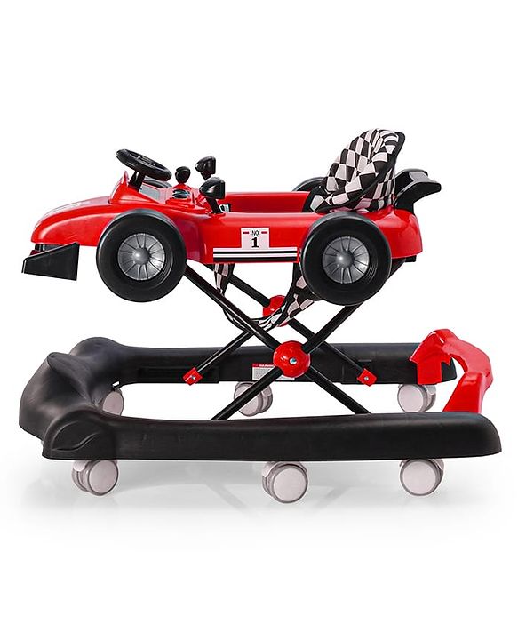 Babyhug F1 Little Racer Foldable Activity Walker with Adjustable Height|Music & Lights|Steering Wheel with Comfy Seat & Push Handle - Red