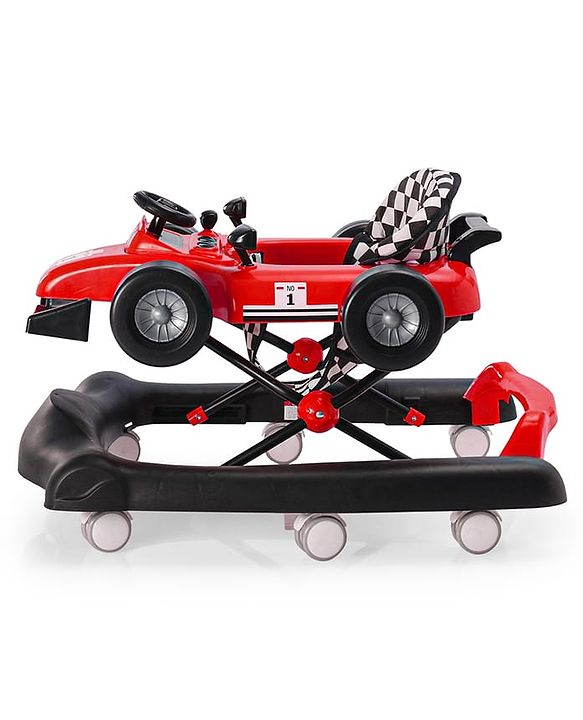 Babyhug F1 Little Racer Foldable Activity Walker with Adjustable Height|Music & Lights|Steering Wheel with Comfy Seat & Push Handle - Red