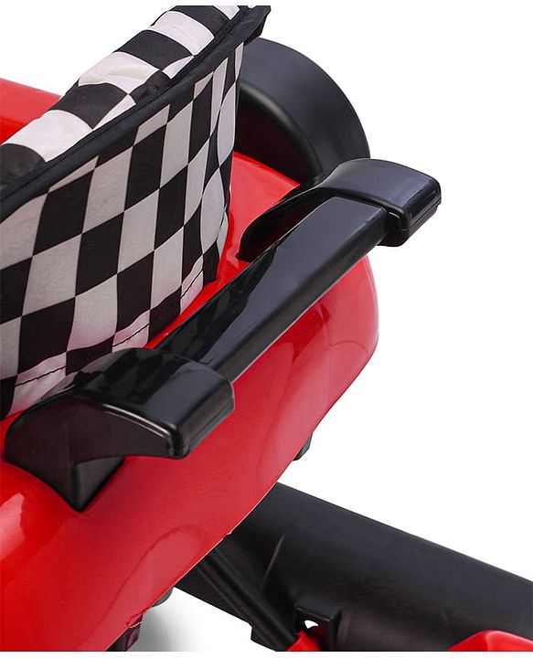 Babyhug F1 Little Racer Foldable Activity Walker with Adjustable Height|Music & Lights|Steering Wheel with Comfy Seat & Push Handle - Red