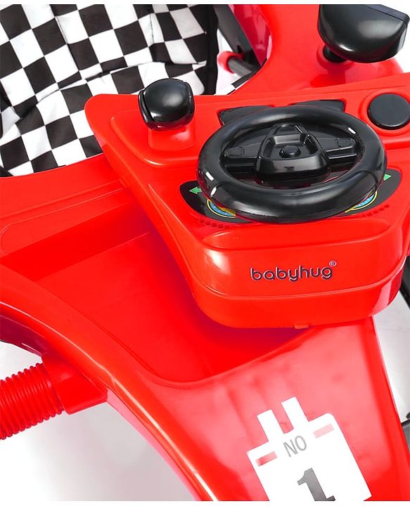 Babyhug F1 Little Racer Foldable Activity Walker with Adjustable Height|Music & Lights|Steering Wheel with Comfy Seat & Push Handle - Red