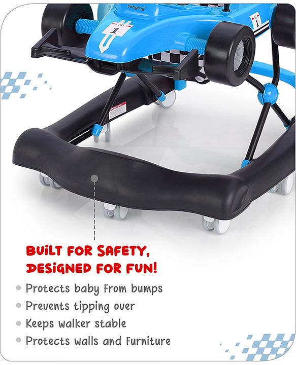 Babyhug F1 Little Racer Foldable Activity Walker with Adjustable Height|Music & Lights|Steering Wheel with Comfy Seat & Push Handle -  Yellow