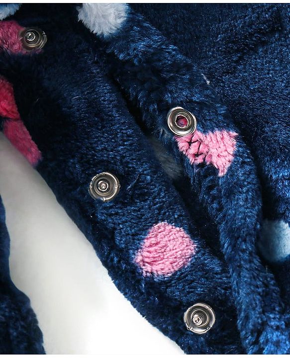 Babyhug Velour Knit Full Sleeves Winter Wear Sleep Suit With Polka Dots Print - Navy Blue