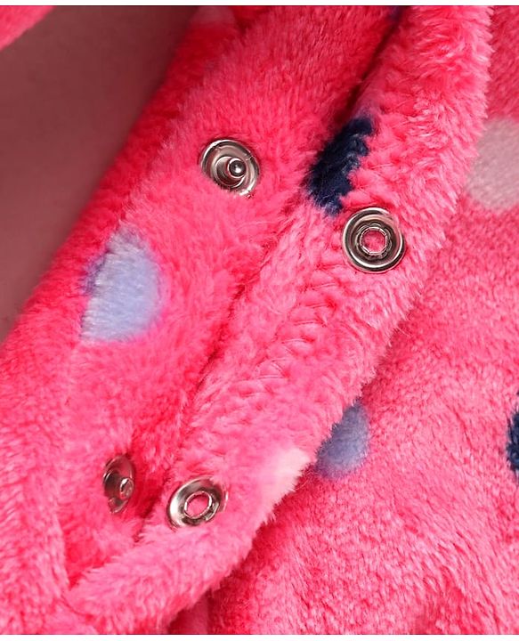 Babyhug Velour Knit Full Sleeves Winter Wear  Polka Dots Printed Footed Front Open Sleep Suit - Dark Pink