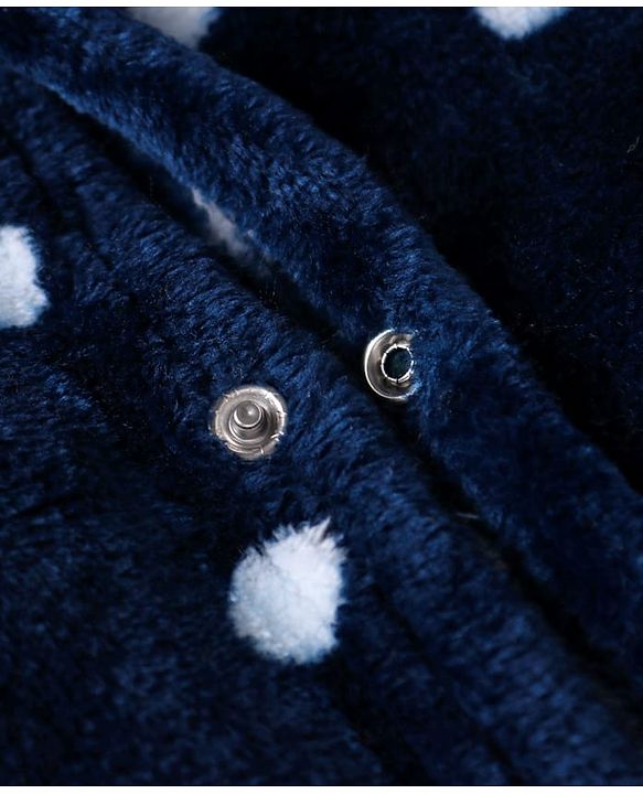 Babyhug Velour Knit Full Sleeves Winter Wear Sleep Suit With Polka Dots Print - Navy Blue