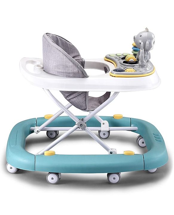 Babyhug 2 In 1 Multifunctional Baby Walker Cum Rocker With 3 Level Height Adjustment Musical Play Tray & Monkey Toy - Sea Green