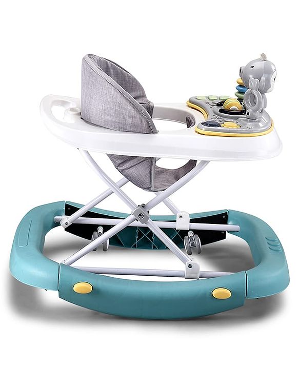 Babyhug 2 In 1 Multifunctional Baby Walker Cum Rocker With 3 Level Height Adjustment Musical Play Tray & Monkey Toy - Sea Green