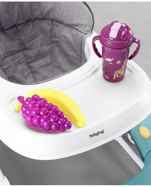 Babyhug 2 In 1 Multifunctional Baby Walker Cum Rocker With 3 Level Height Adjustment Musical Play Tray & Monkey Toy - Sea Green