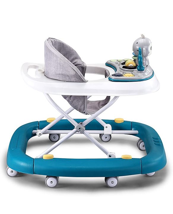 Babyhug 2 In 1 Multifunctional Baby Walker Cum Rocker With 3 Level Height Adjustment Musical Play Tray & Monkey Toy - Sea Green