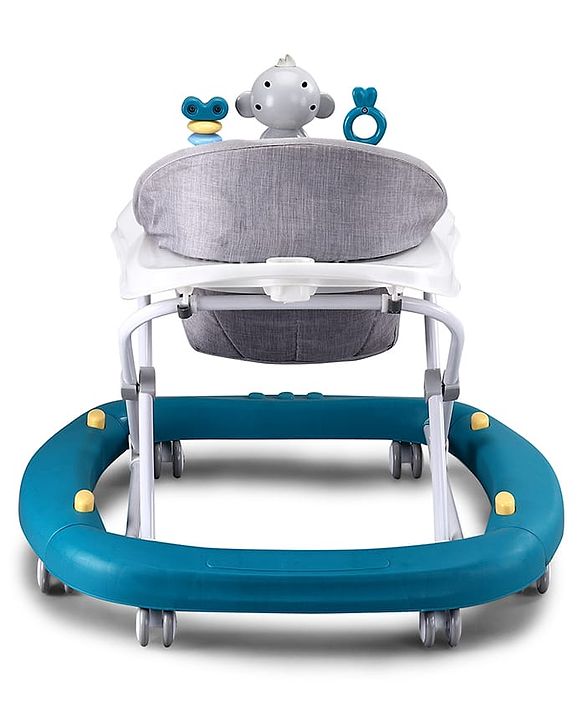 Babyhug 2 In 1 Multifunctional Baby Walker Cum Rocker With 3 Level Height Adjustment Musical Play Tray & Monkey Toy - Sea Green