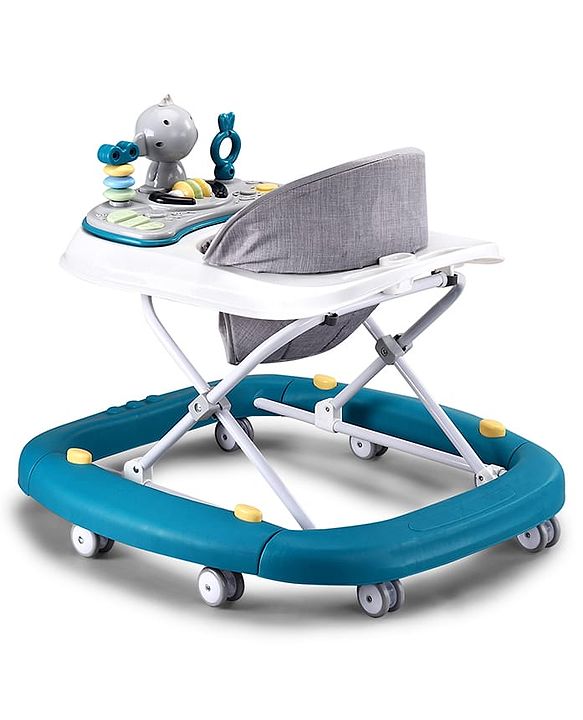 Babyhug 2 In 1 Multifunctional Baby Walker Cum Rocker With 3 Level Height Adjustment Musical Play Tray & Monkey Toy - Sea Green