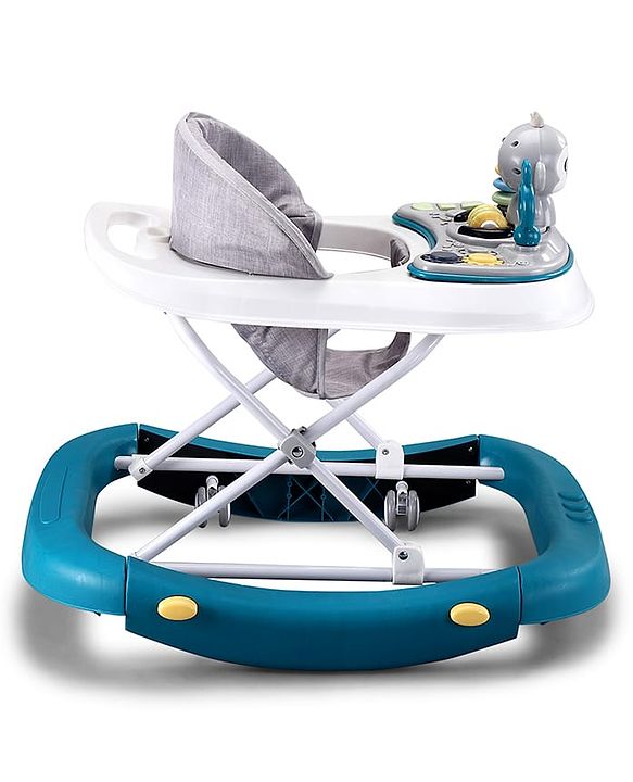 Babyhug 2 In 1 Multifunctional Baby Walker Cum Rocker With 3 Level Height Adjustment Musical Play Tray & Monkey Toy - Sea Green