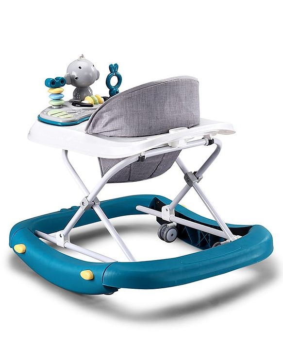 Babyhug 2 In 1 Multifunctional Baby Walker Cum Rocker With 3 Level Height Adjustment Musical Play Tray & Monkey Toy - Sea Green