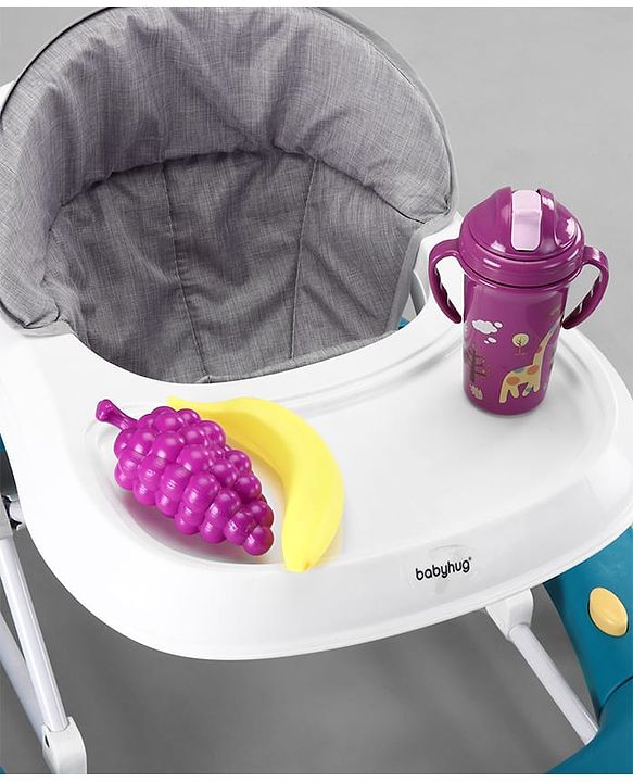 Babyhug 2 In 1 Multifunctional Baby Walker Cum Rocker With 3 Level Height Adjustment Musical Play Tray & Monkey Toy - Sea Green