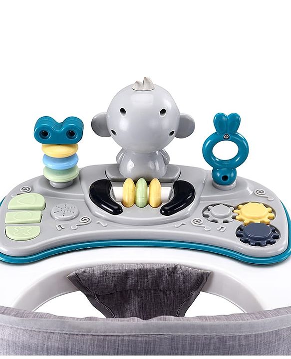 Babyhug 2 In 1 Multifunctional Baby Walker Cum Rocker With 3 Level Height Adjustment Musical Play Tray & Monkey Toy - Sea Green