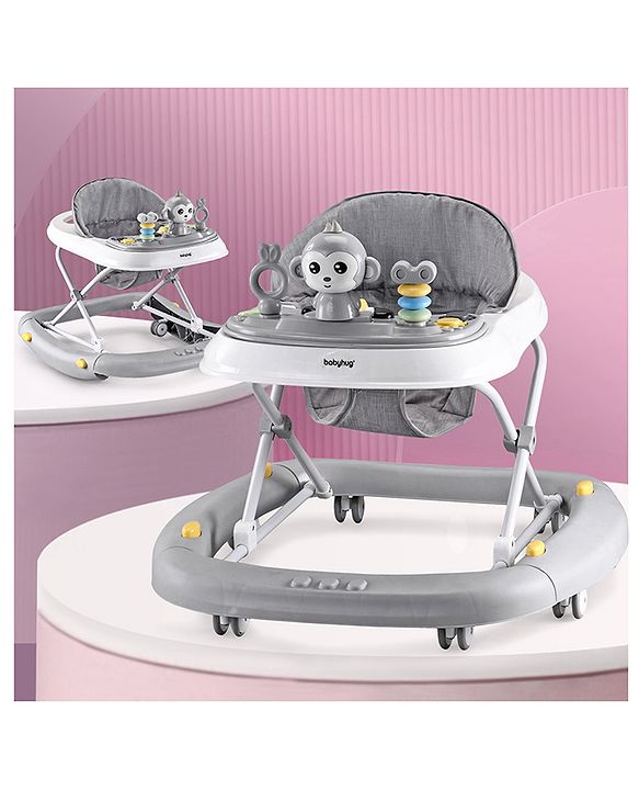 Babyhug 2 In 1 Multifunctional Baby Walker Cum Rocker With 3 Level Height Adjustment Musical Play Tray & Monkey Toy - Sea Green