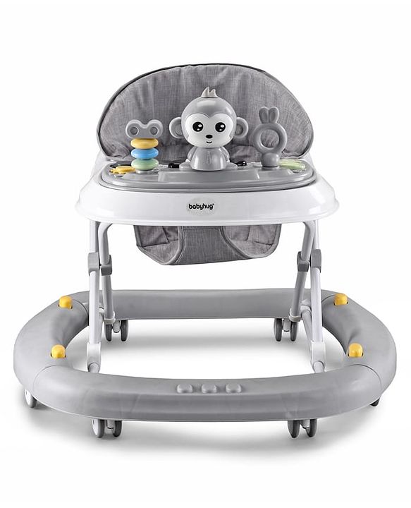 Babyhug 2 In 1 Multifunctional Baby Walker Cum Rocker With 3 Level Height Adjustment Musical Play Tray & Monkey Toy - Sea Green