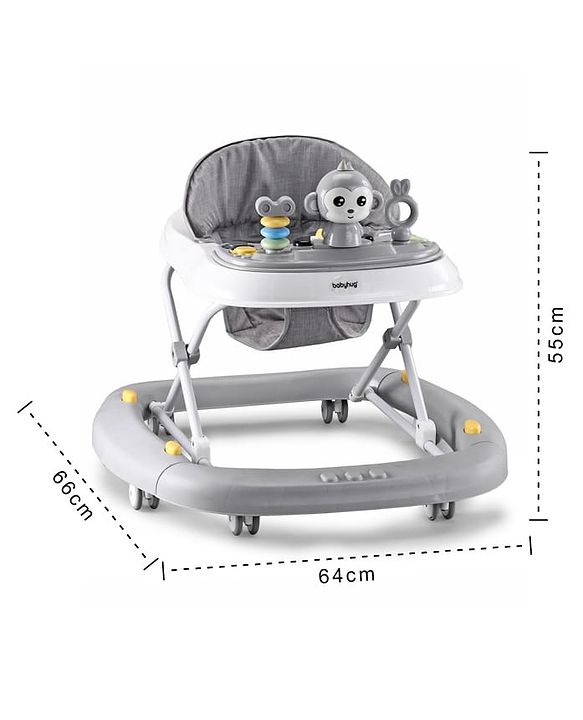 Babyhug 2 In 1 Multifunctional Baby Walker Cum Rocker With 3 Level Height Adjustment Musical Play Tray & Monkey Toy - Sea Green