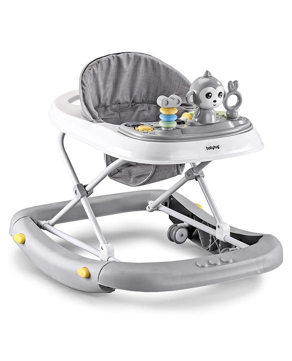 Babyhug 2 In 1 Multifunctional Baby Walker Cum Rocker With 3 Level Height Adjustment Musical Play Tray & Monkey Toy - Sea Green